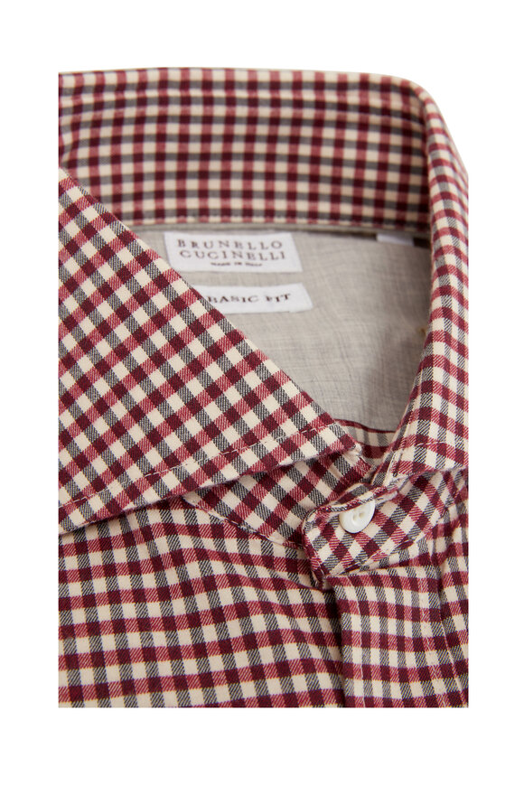 Brunello Cucinelli - Red & Gray Mini Check Sport Shirt