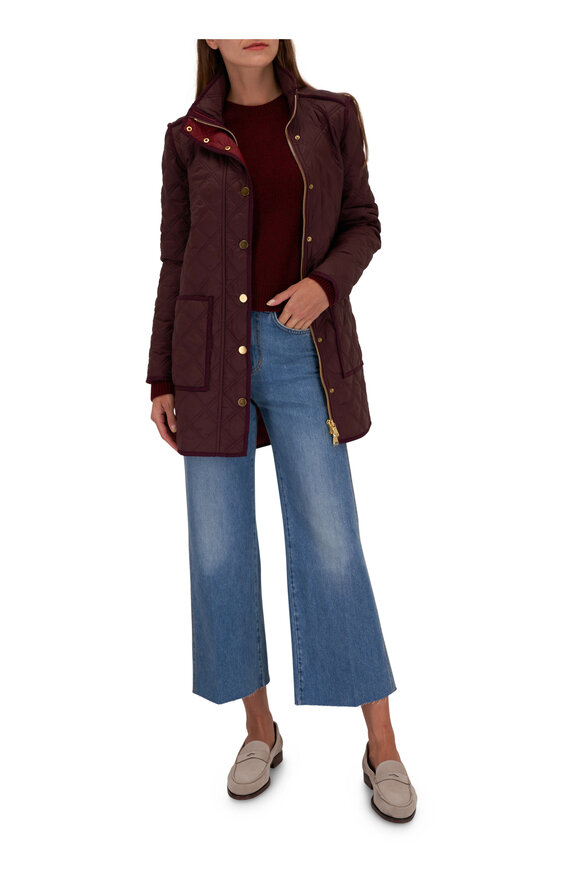 Veronica Beard - Inigo Wine Maroon Quilted Longline Jacket 