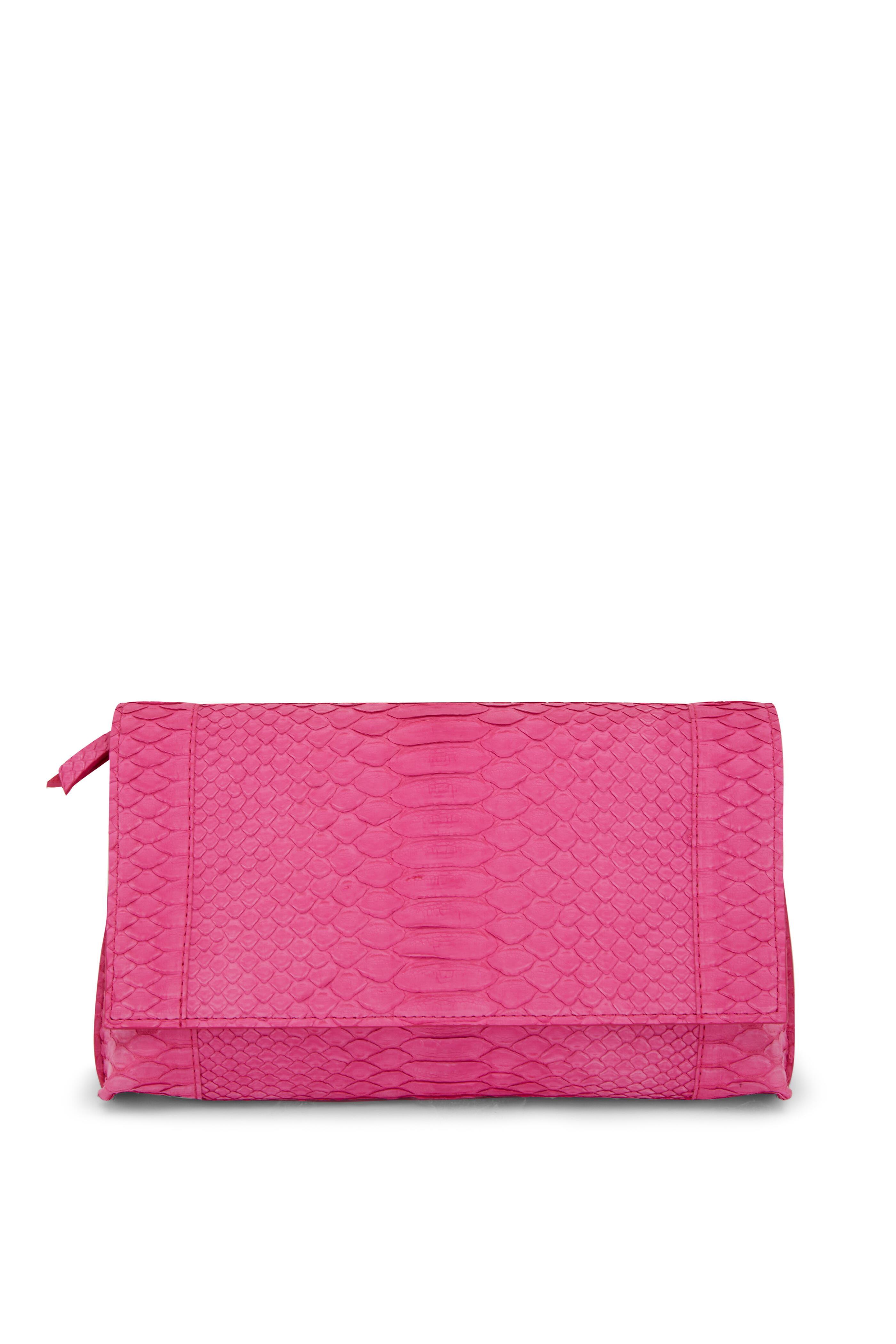 B May Bags - Fuchsia Suede Python Foldover Clutch