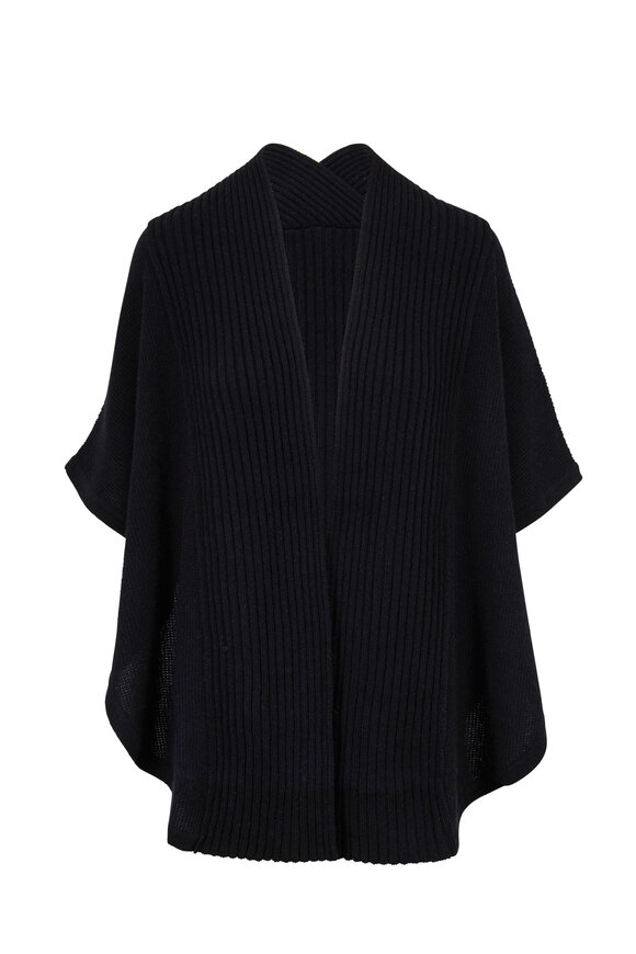 Kinross - Black Cashmere Ribbed Open Front Cardigan