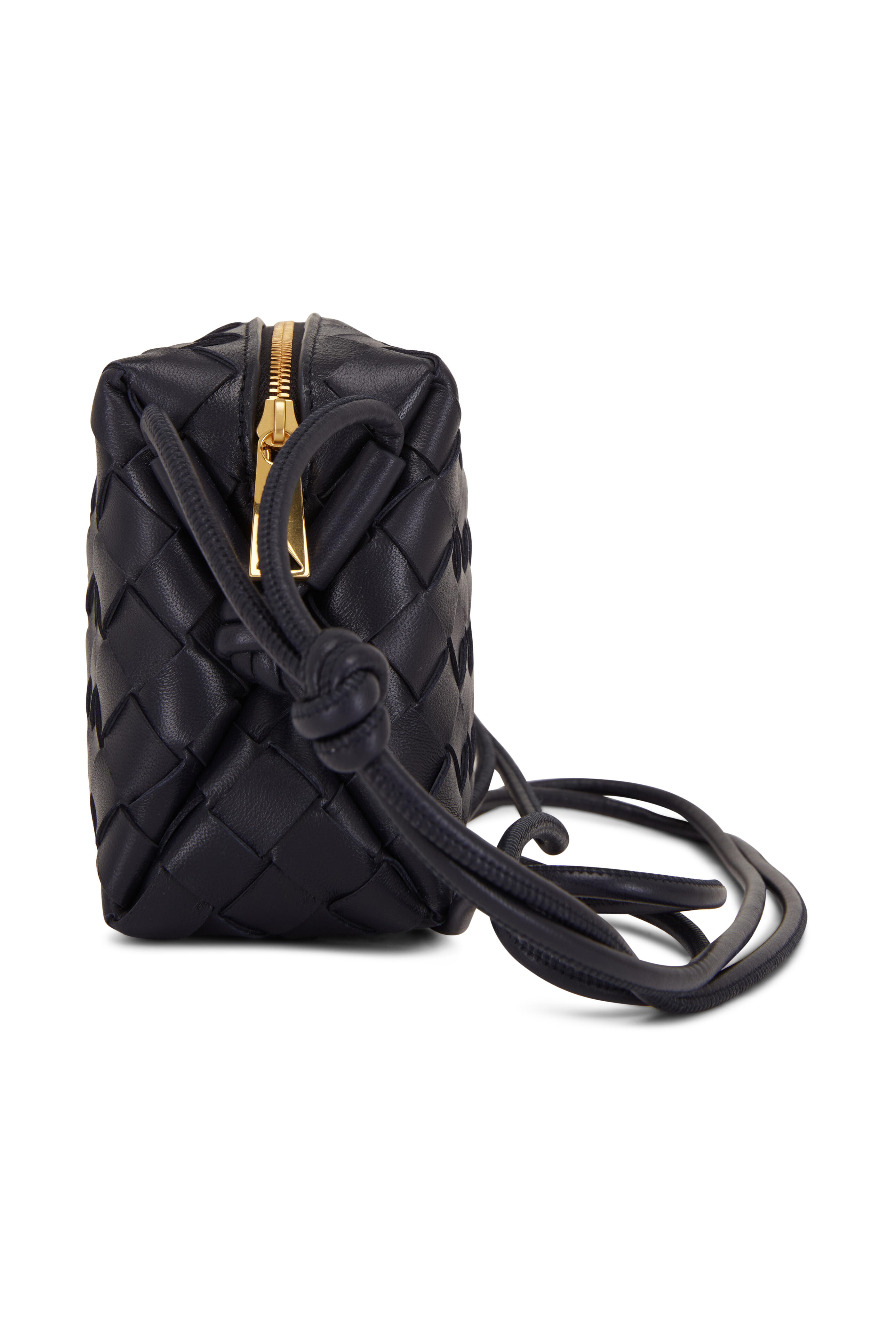 Bottega Veneta Small Loop Camera Bag Black Intrecciato Leather Cross Body  Bag
