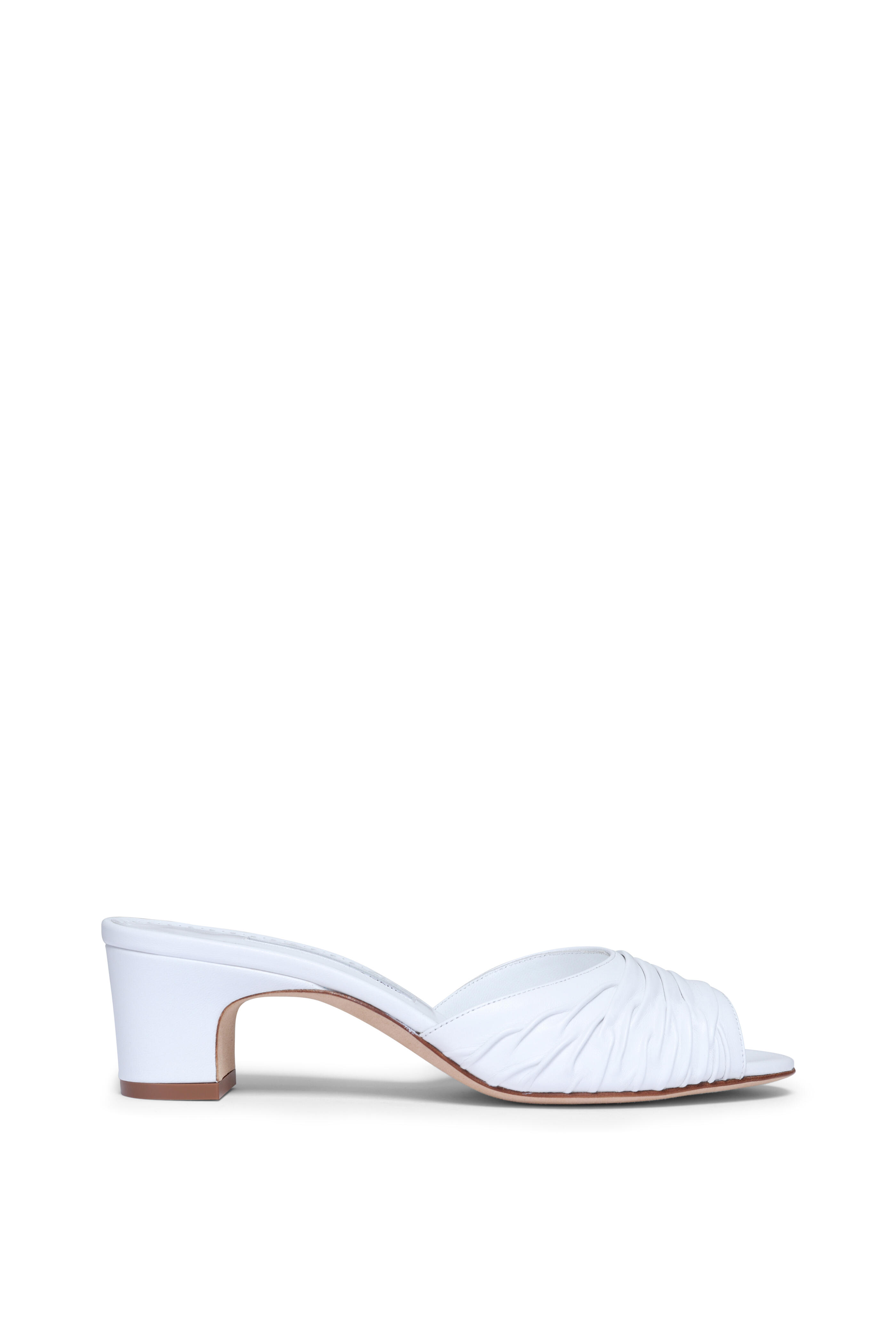 Manolo Blahnik - Piruabar Ruched White Leather Mule, 50mm
