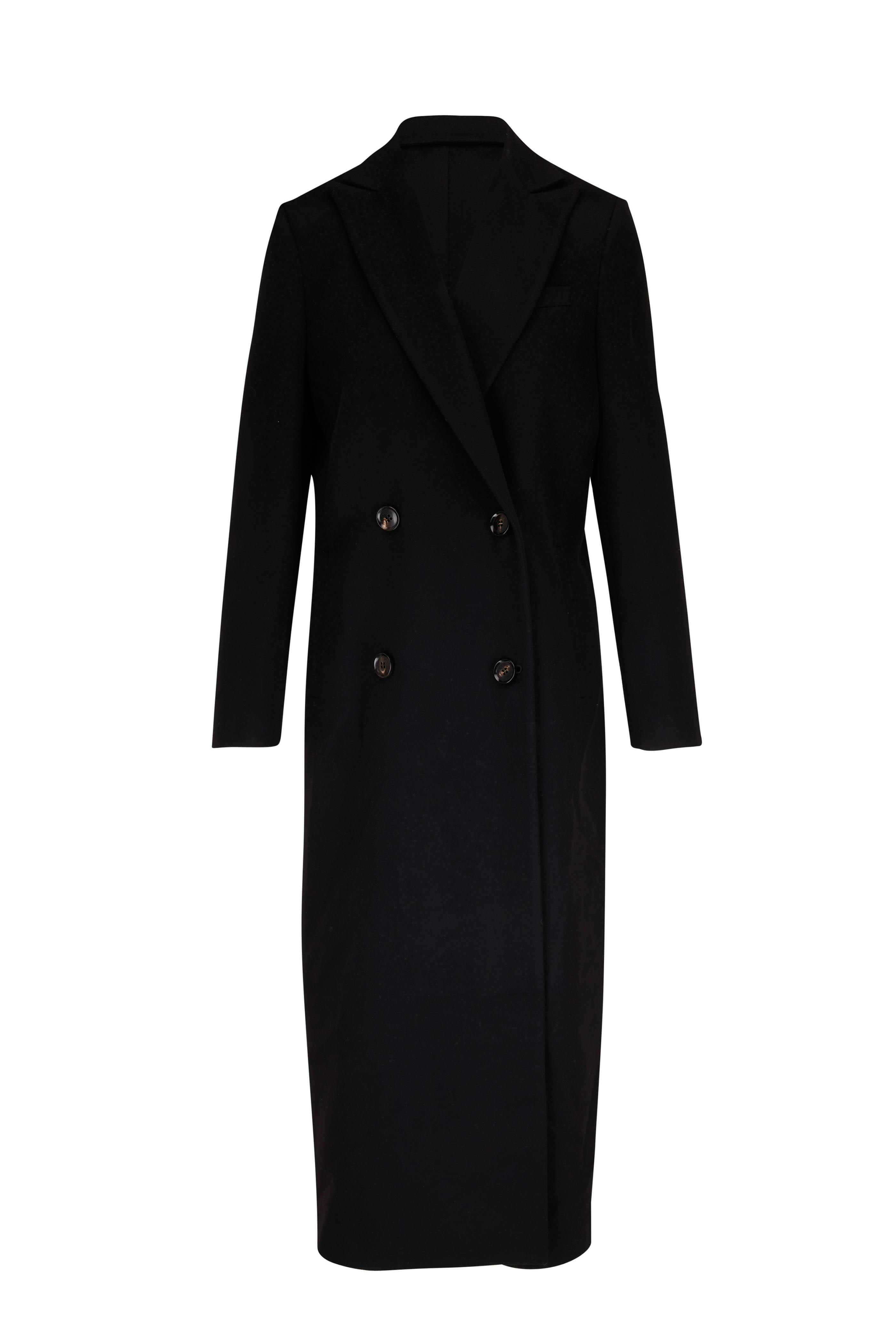 Kiton - Black Double Breasted Long Coat | Mitchell Stores