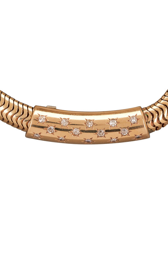 Estate Jewelry - Vintage Solid Gold & Diamond Tubogas Necklace