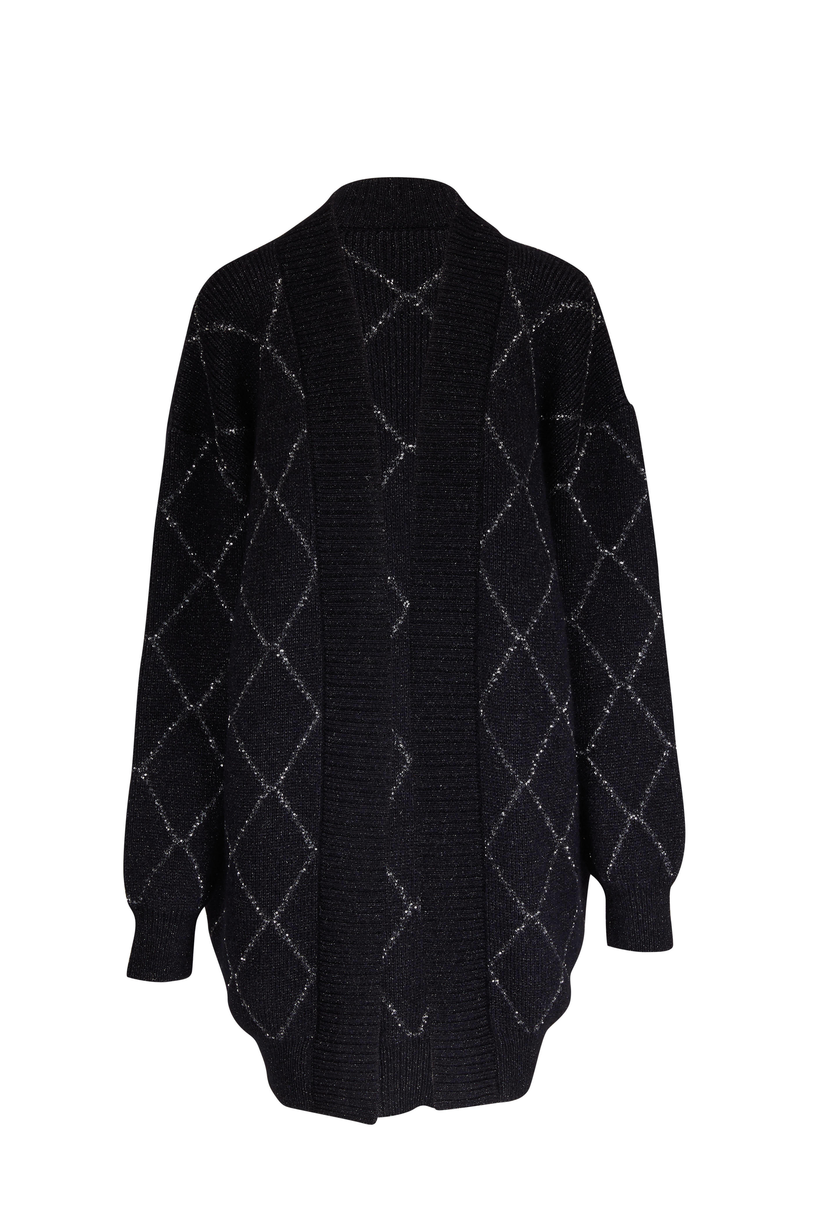 Saint Laurent - Black & Silver Sequined Diamond Print Cardigan