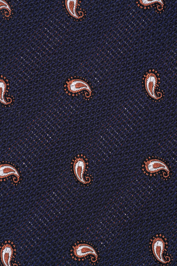 Zegna Navy Blue Paisley Textured Silk Necktie - view 2