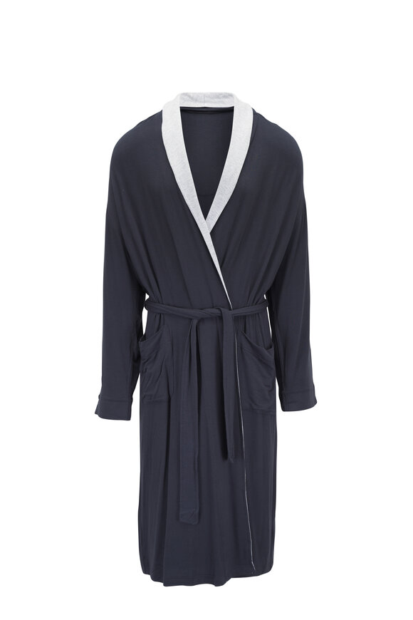 Majestic Navy & Gray Shawl Collar Knit Robe