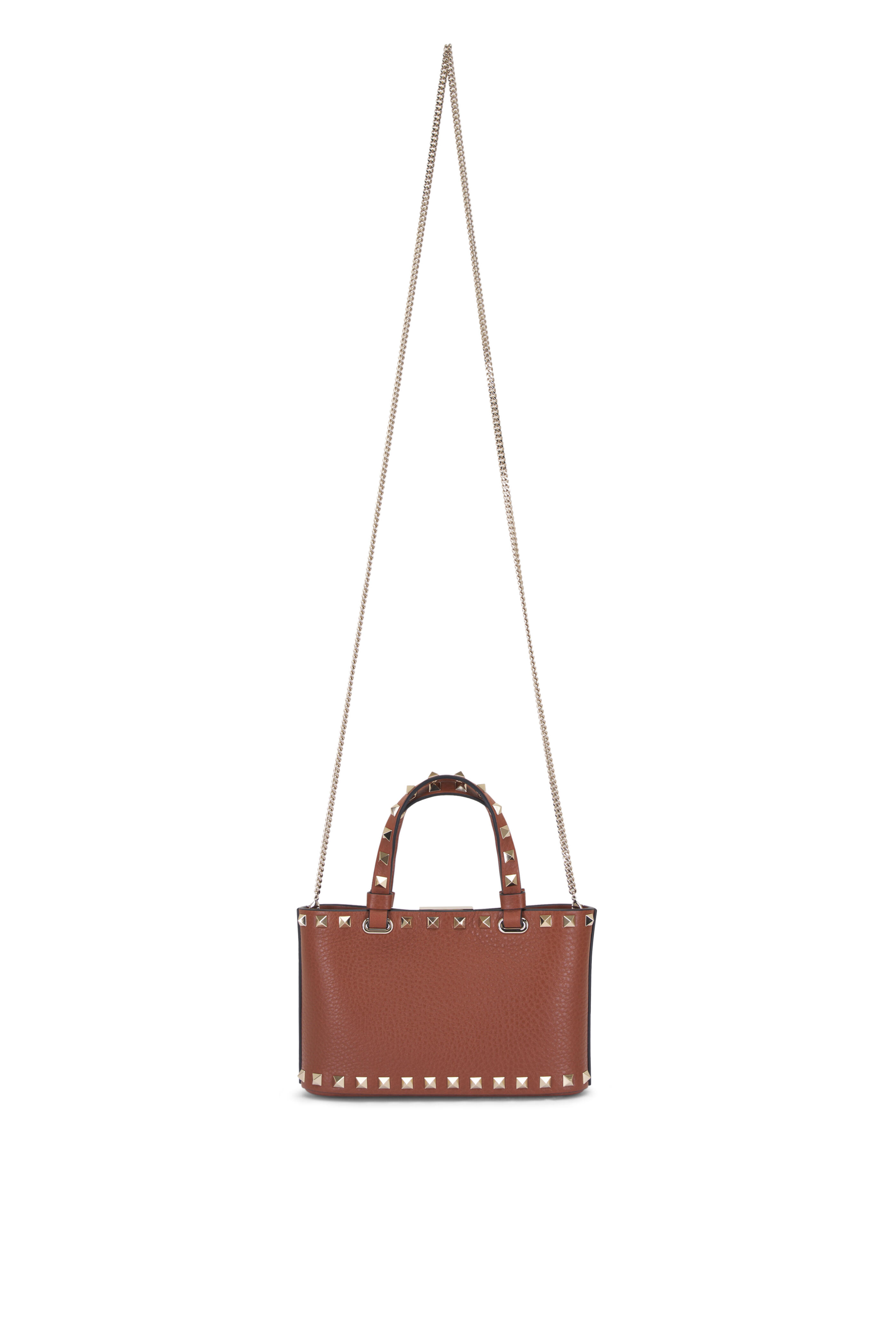 Valentino Garavani - Mini Rockstud Brown Grained Leather Shopping Bag
