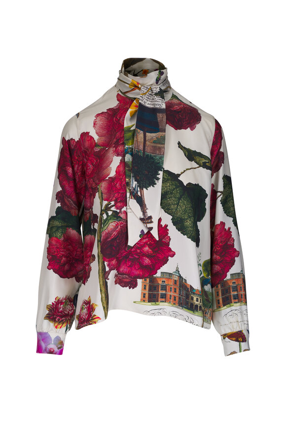 Libertine Hollyhock Print Silk Keith Tie Blouse