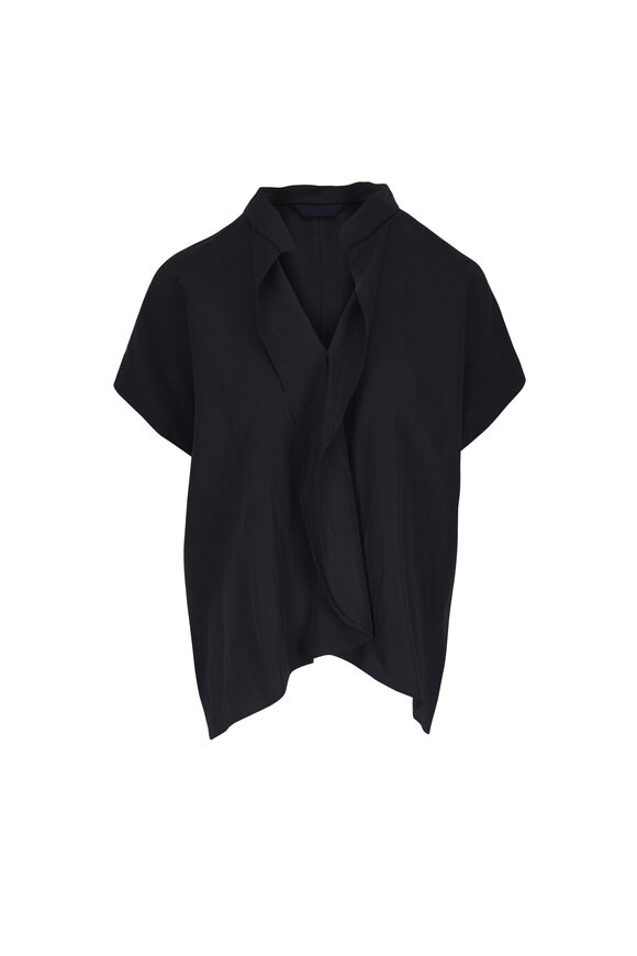 Zero + Maria Cornejo Fin Gaban Ruffled Black Short Sleeve Cotton Blouse
