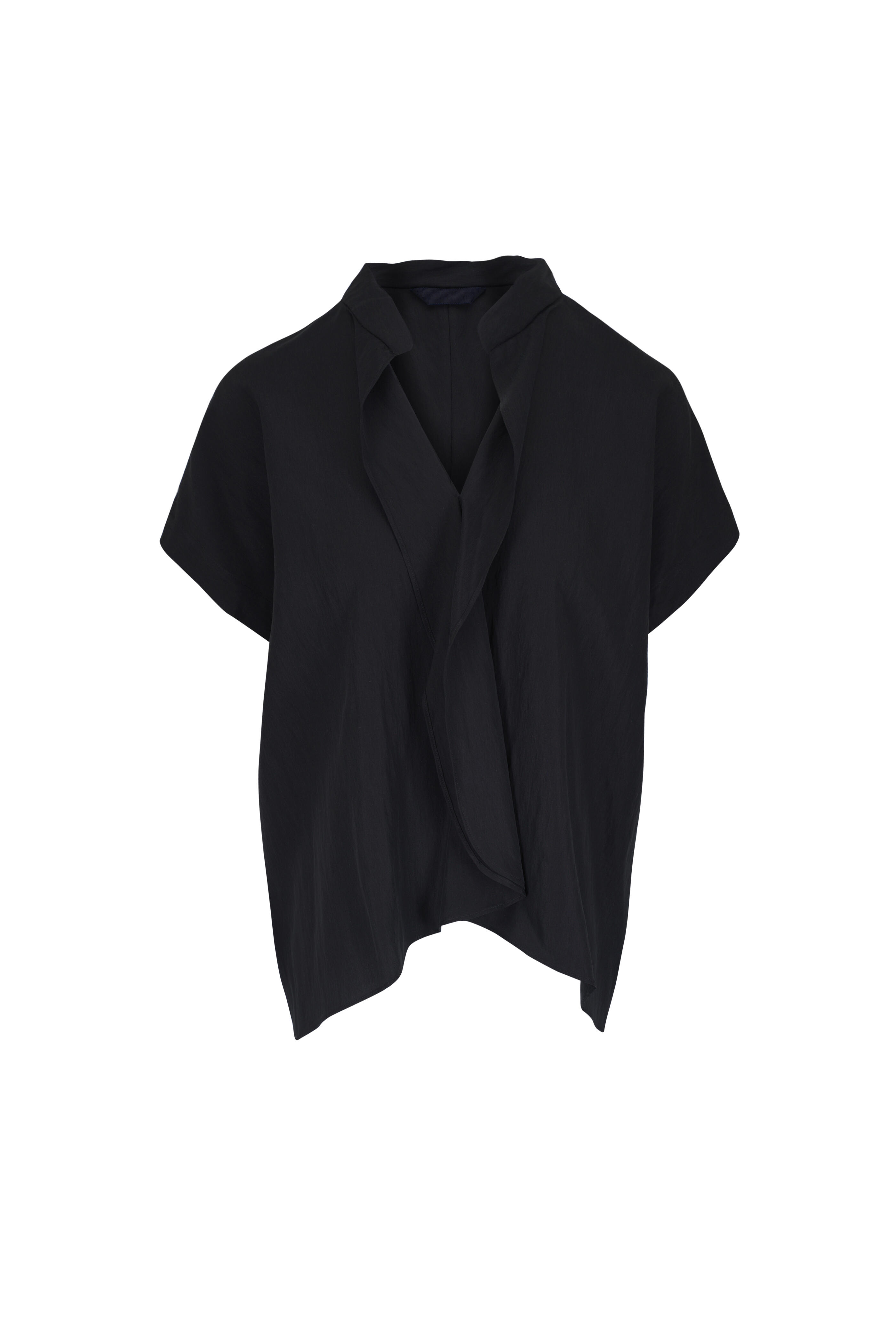 Zero + Maria Cornejo - Fin Gaban Ruffled Black Short Sleeve Cotton Blouse