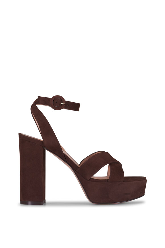Gianvito Rossi Sabrina Brown Suede Platform Sandal, 70mm - view 3