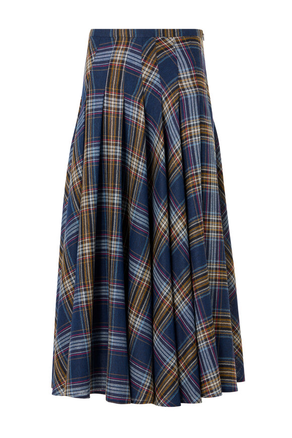 Akris Punto Shelley Navy Multi Plaid Lightweight Midi Skirt - view 1