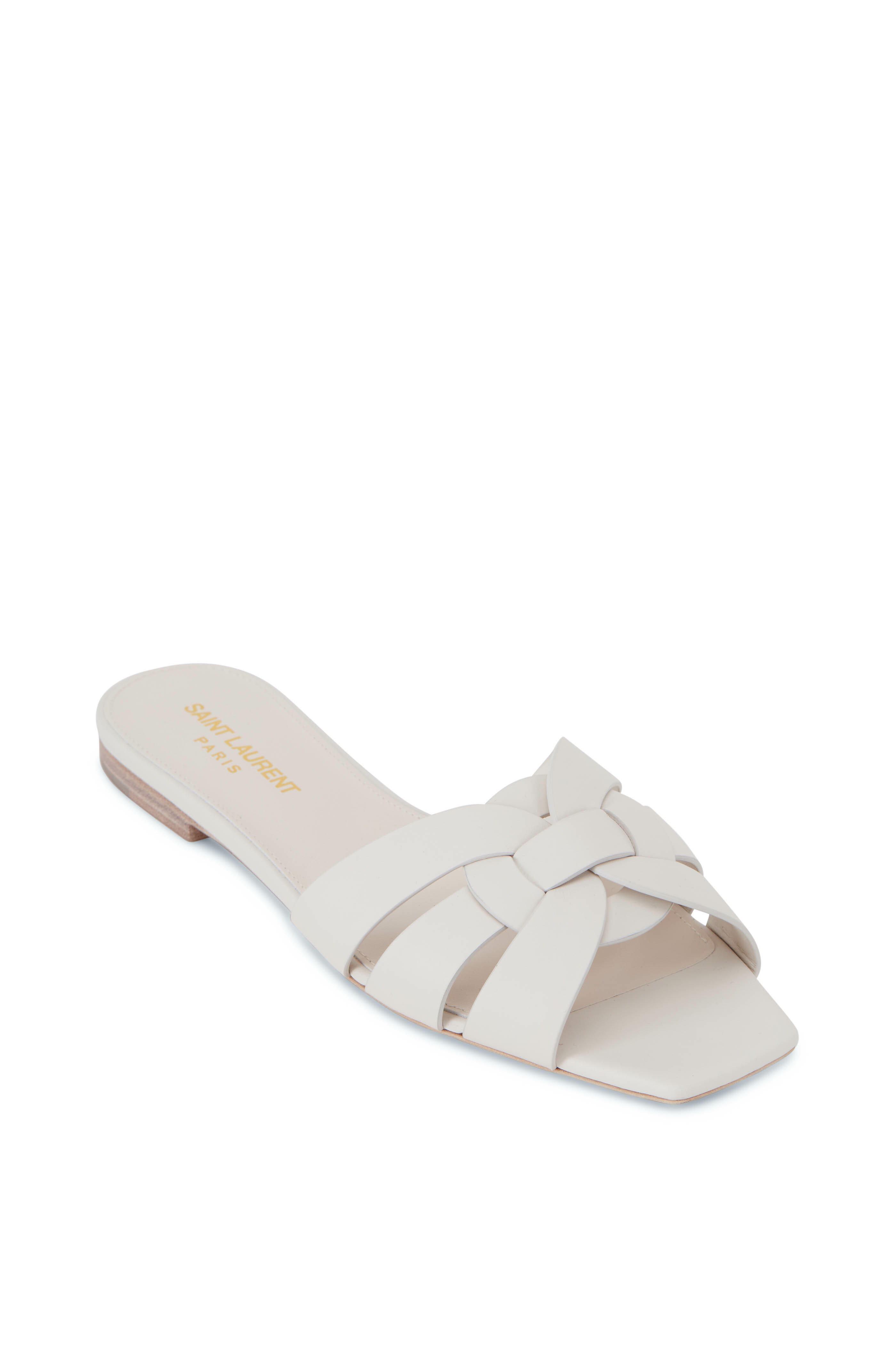 【SAINT LAURENT】TRIBUTE サンダル Porceliana Saint Laurent - Tribute Porcellana Leather Flat Sandal