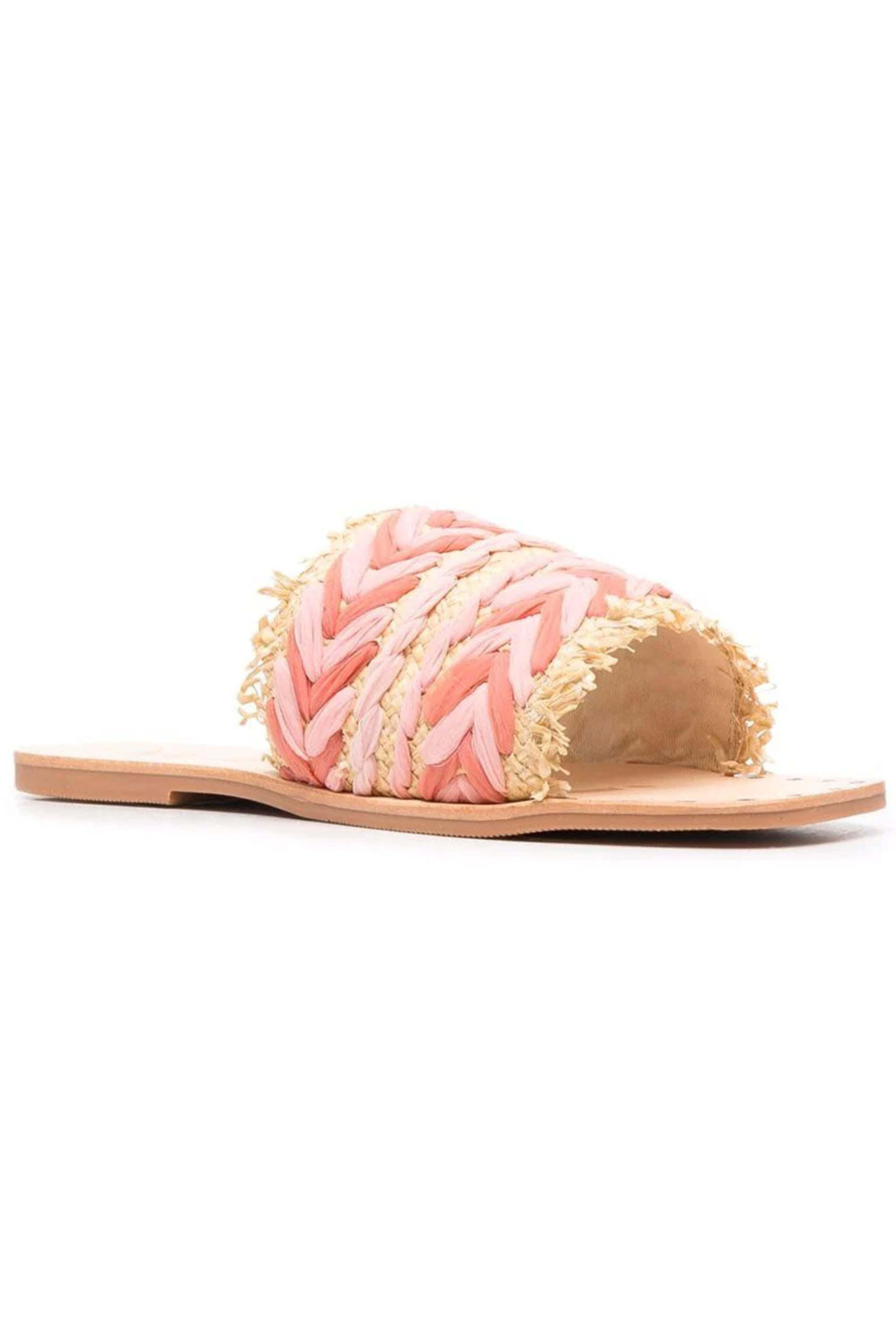 Manebi - Raffia and Chiffon Sandal in Rose