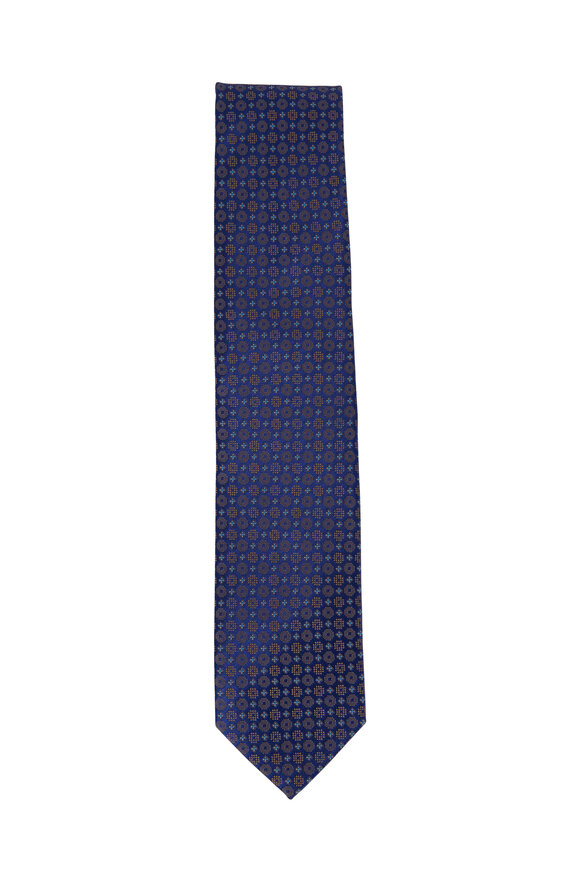 Eton - Navy Blue Floral Medallion Silk Necktie