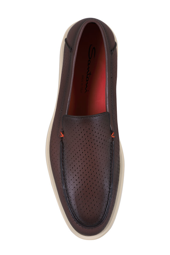 Santoni Drain Wave Brown Leather Loafer - view 3