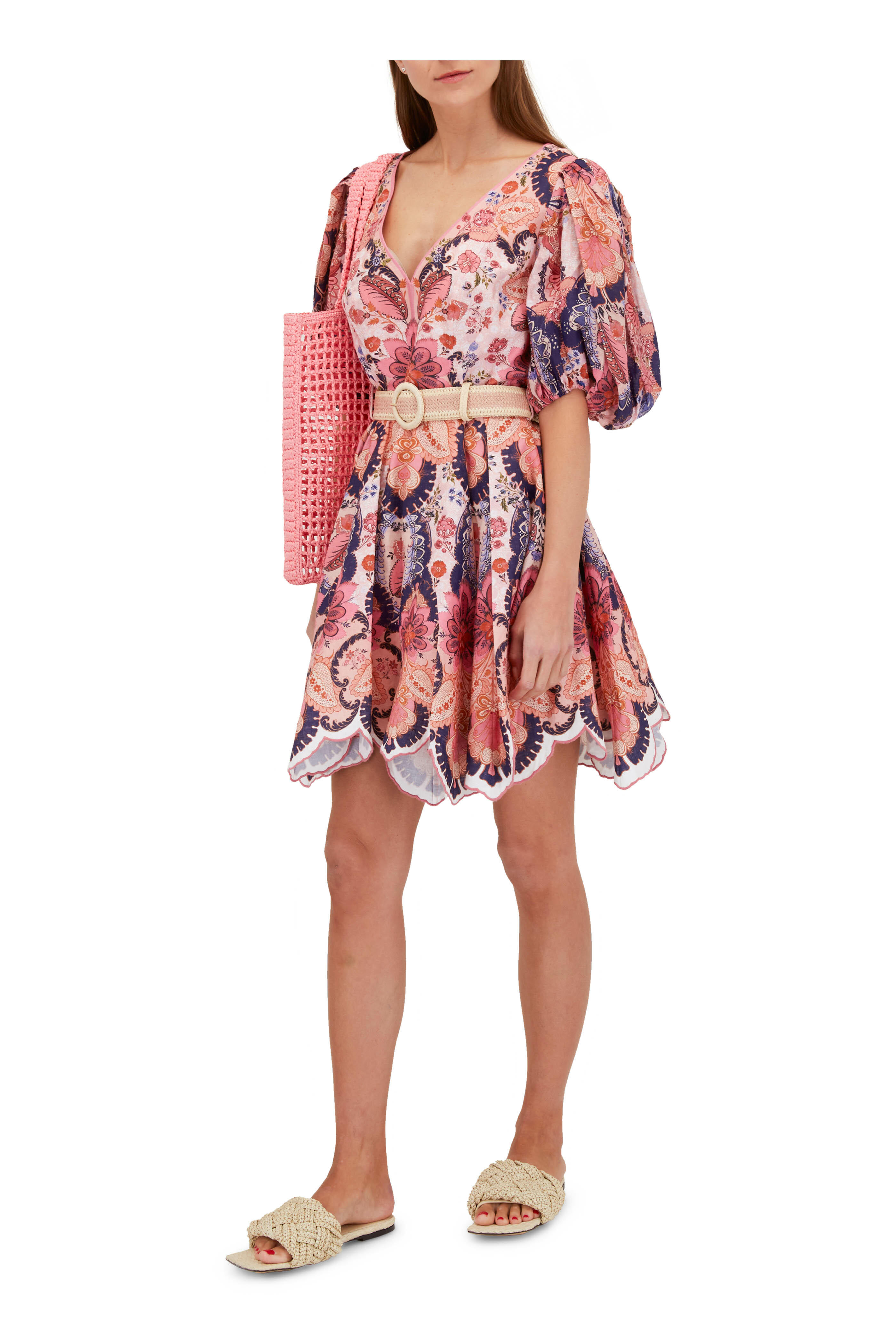 Zimmermann - Laurel Navy Baroque Floral Belted Mini Dress