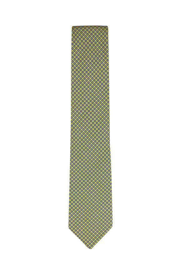 Brioni Yellow Geometric Print Silk Necktie