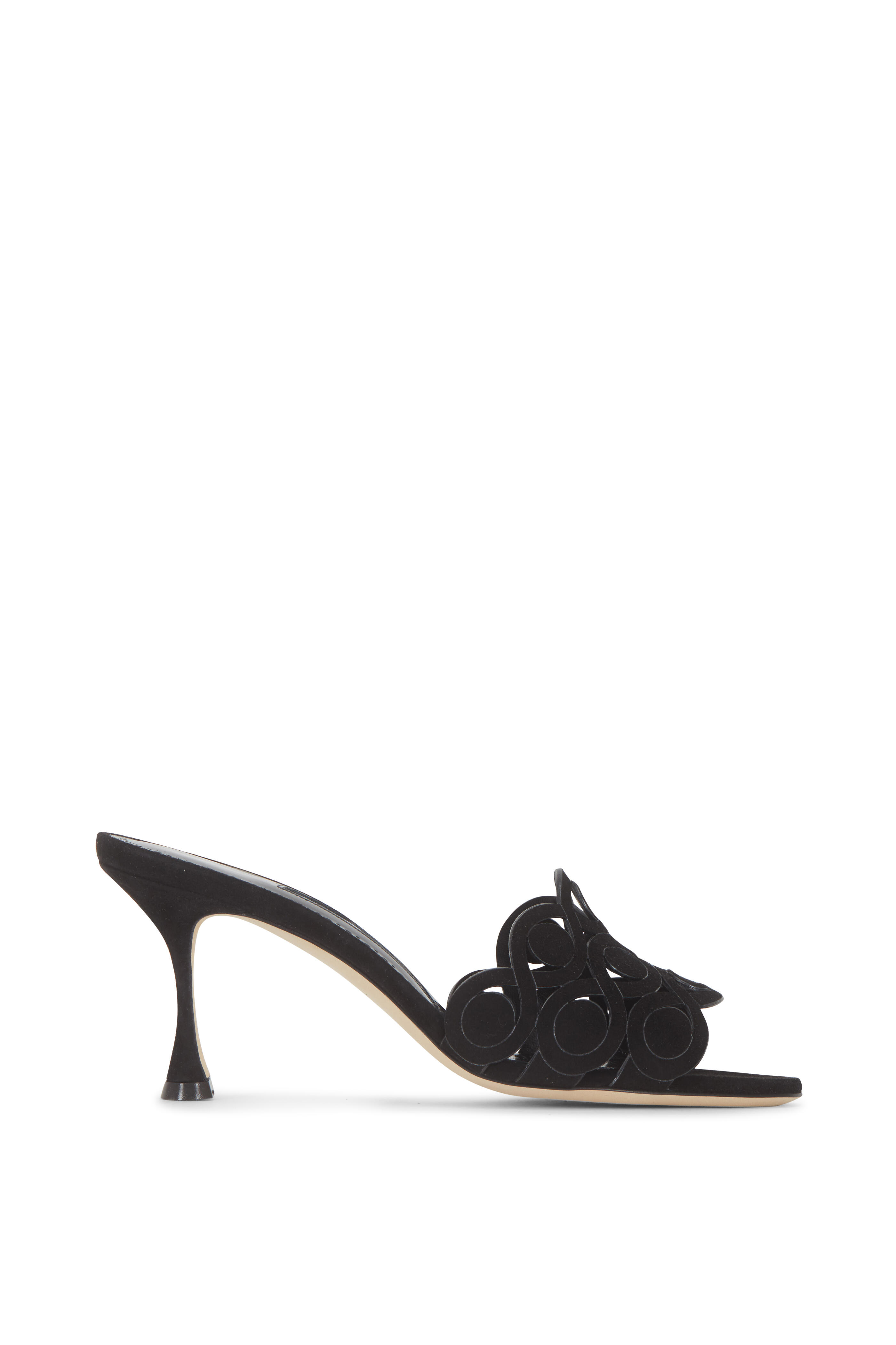 Manolo Blahnik - Agobrilla Black Suede Laser Cut Mule, 70mm