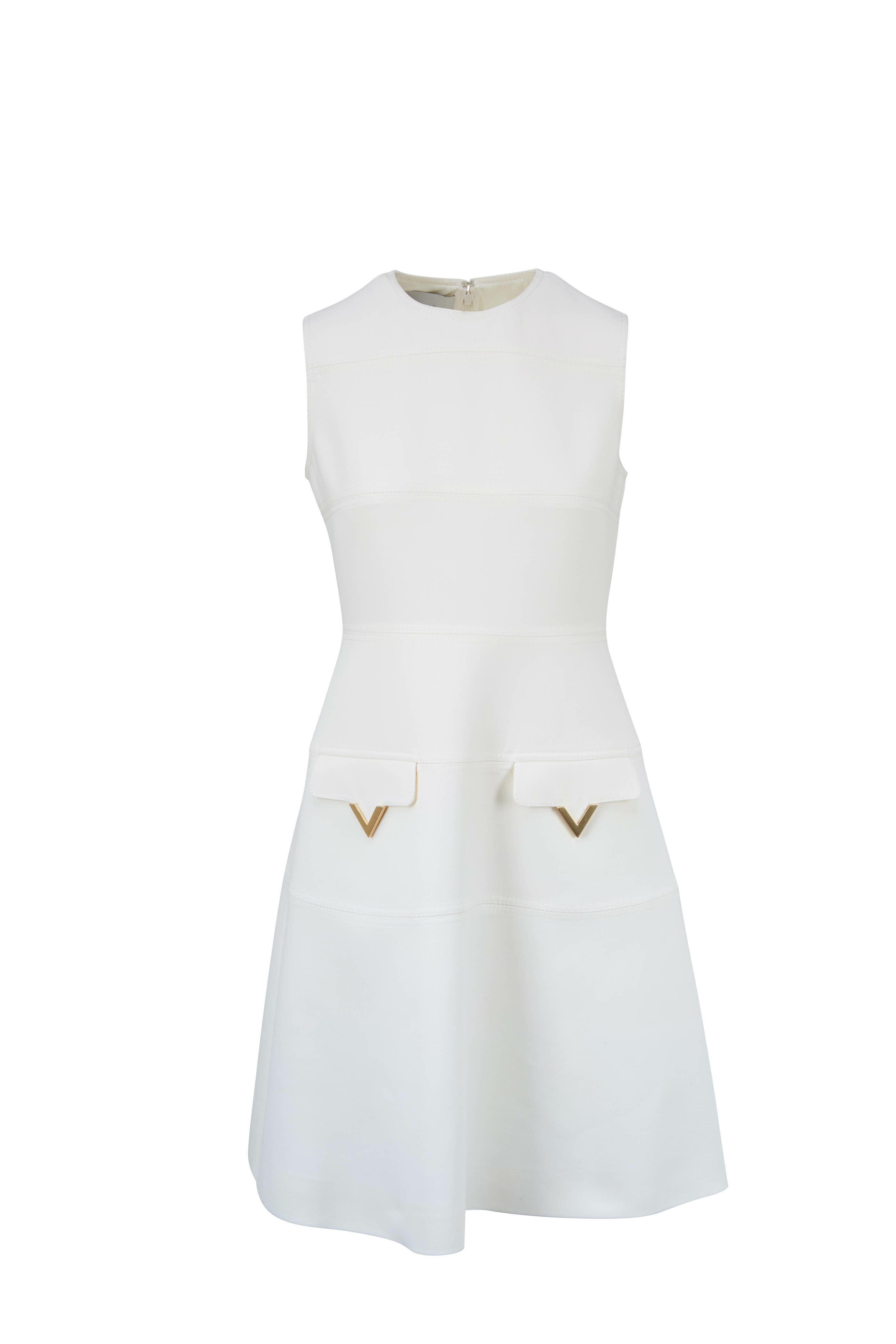Valentino - Ivory Double-Face Wool Crepe Sleeveless Dress