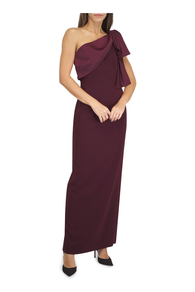 Designer outfit featuring Mayfair Crystal Suede Pump, 95mm and Estrella Burgundy One-Shoulder Gown