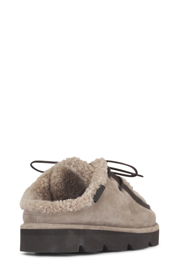 Brunello Cucinelli Ice Suede Shearling Lined Slipper Mule - view 3