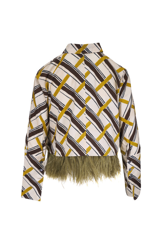Odeeh Gold & Green Print Feather Trim Blouse - view 4