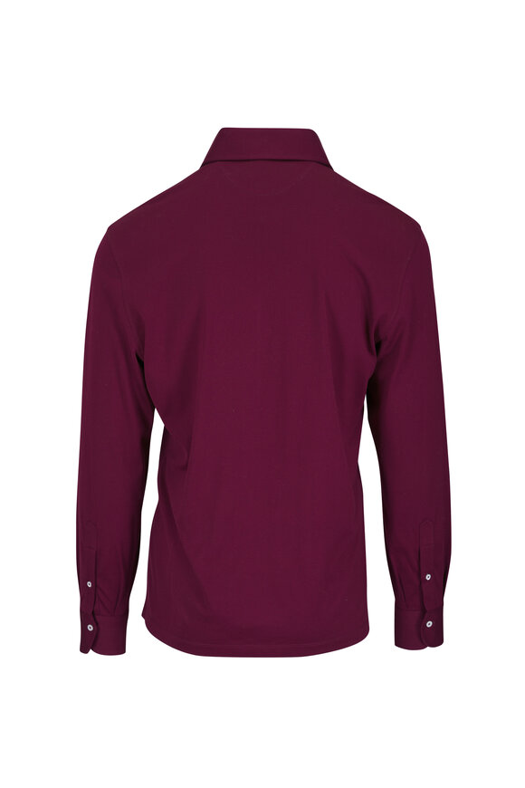 Brunello Cucinelli Burgundy Cotton Long Sleeve Polo - view 2