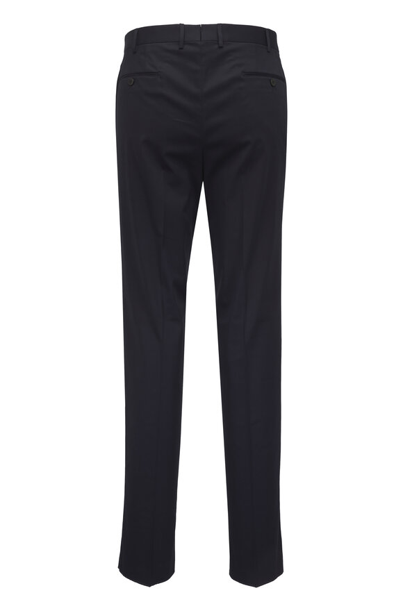 Malcom Navy Blue Stretch Cotton & Silk Pant - view 2