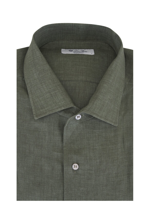 0118 Loro Piana リネンシャツ 42サイズ Loro Piana - Green Linen Short Sleeve Shirt | Mitchell Stores