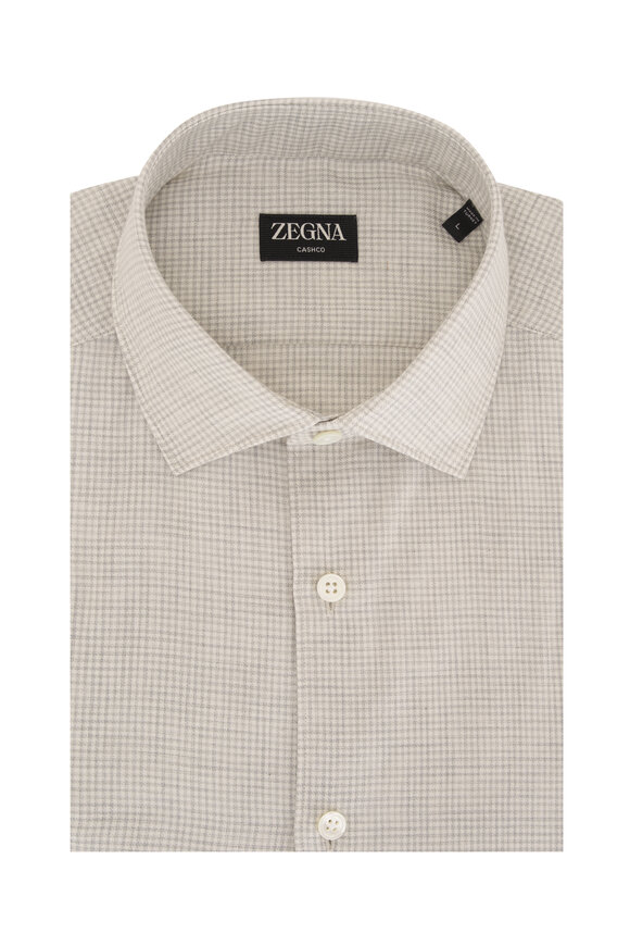 Zegna - Gray Check Cashmere & Cotton Sport Shirt