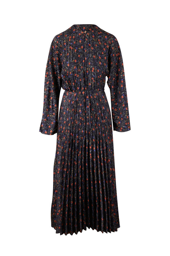 Vince - Black Pomegranate Pleated Long Sleeve Dress