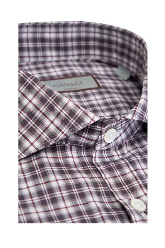 Canali - Burgundy Check Cotton Sport Shirt