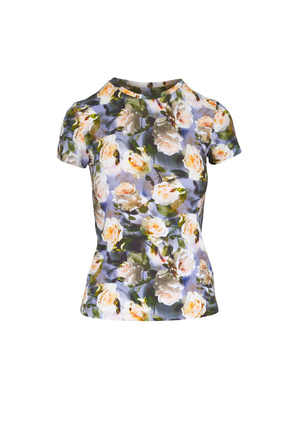 L'Agence Ressi Distressed Floral Print Fitted Tee