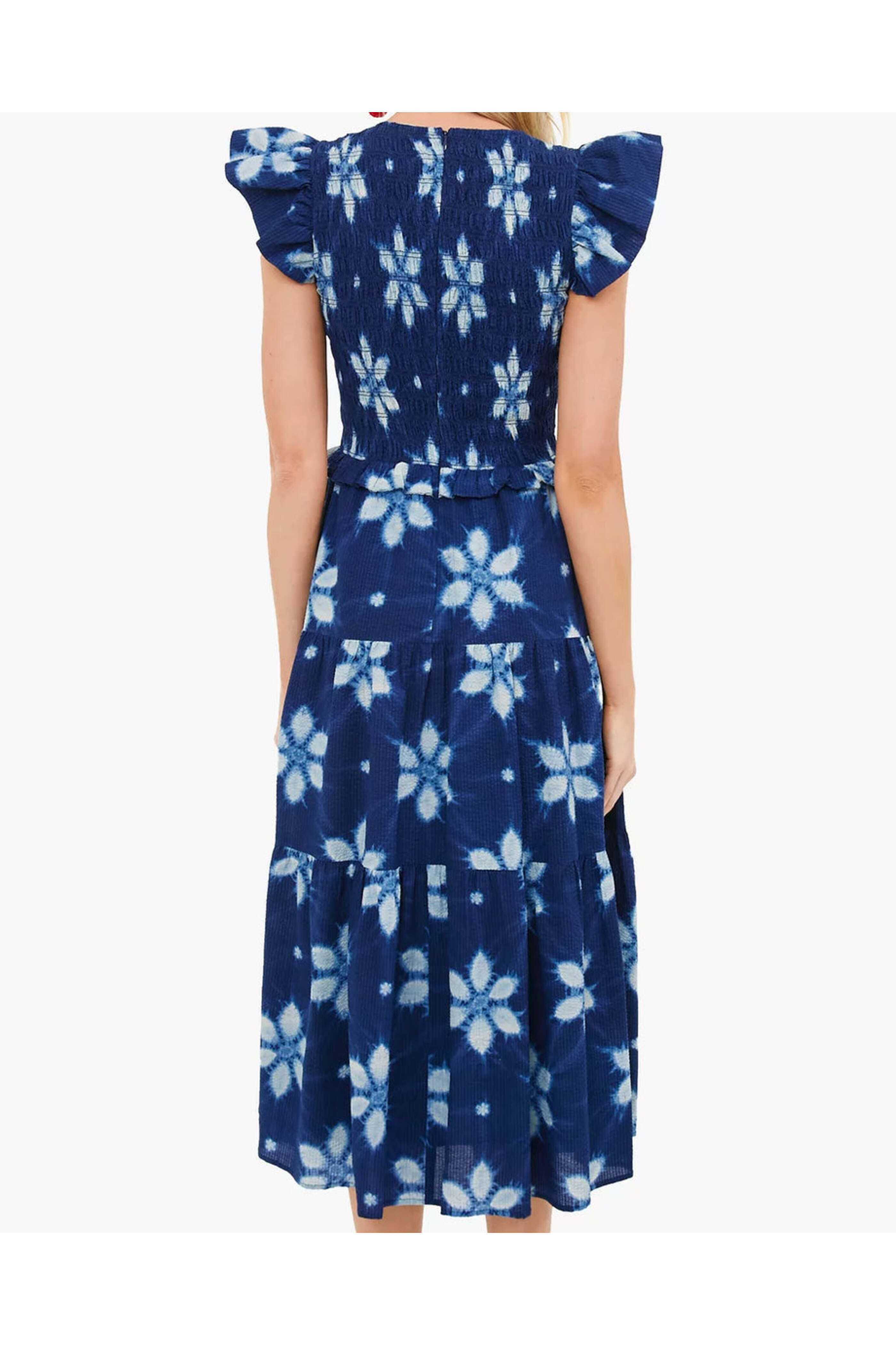 Sea NYC - Navy Isla Print Smocked Tiered Midi Dress