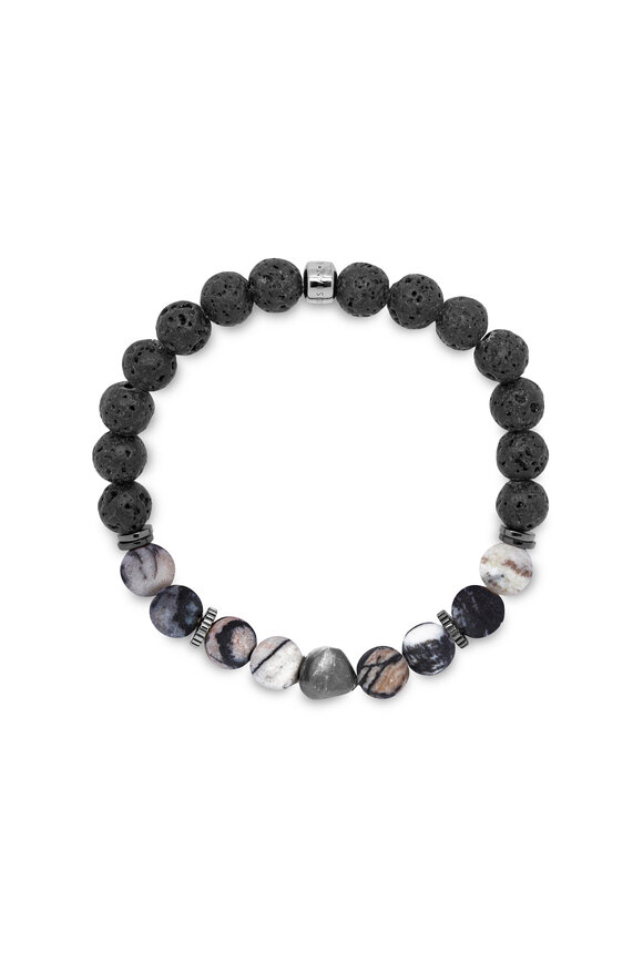 Tateossian - Spiderweb Jasper & Lava Beaded Stretch Bracelet 