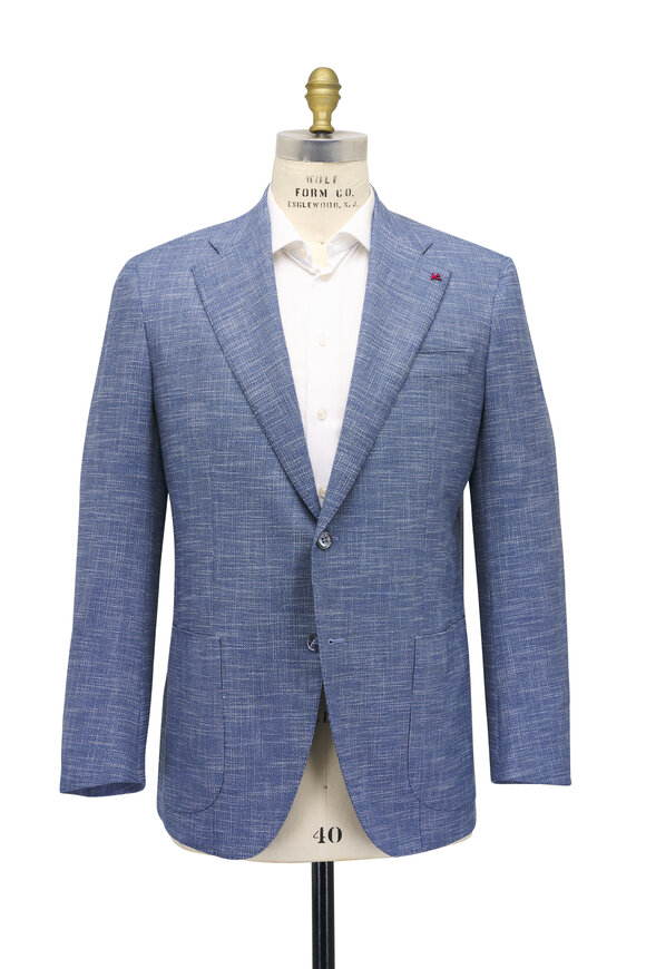 Isaia Ice Blue Textured Sportcoat - view 3