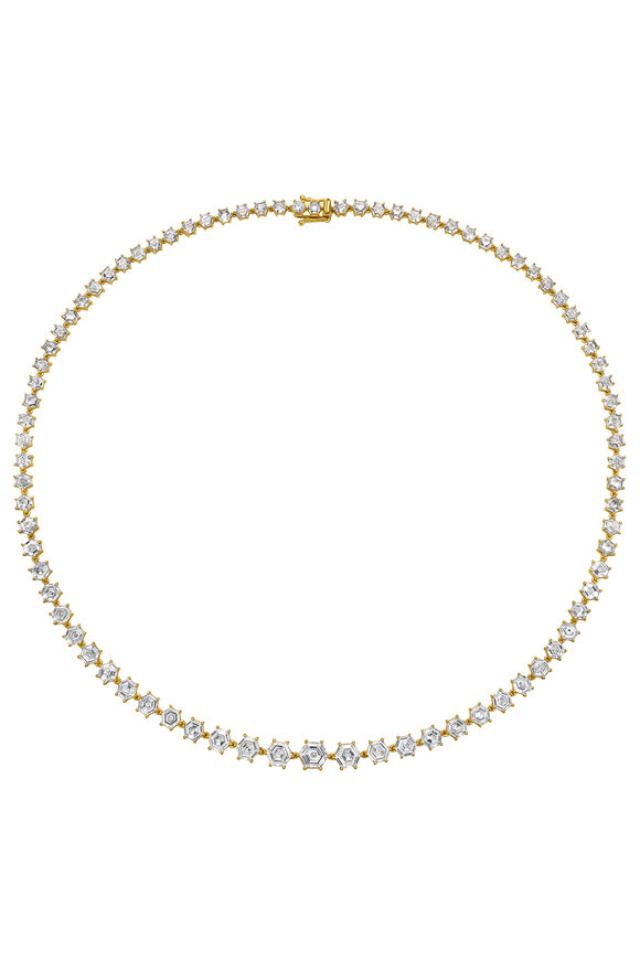 Ruchi 18k Yellow Gold Diamond Hexagon Tennis Necklace