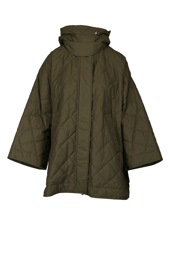 Moncler Diamond-Quilted Military Green Hooded Cape - view 1