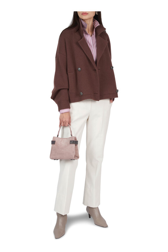 Brunello Cucinelli Mini Safari Blush Suede Monili Satchel Tote - view 2
