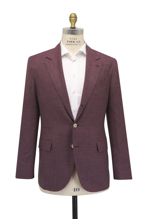 Brunello Cucinelli Red Plaid Wool, Silk & Linen Sportcoat - view 3