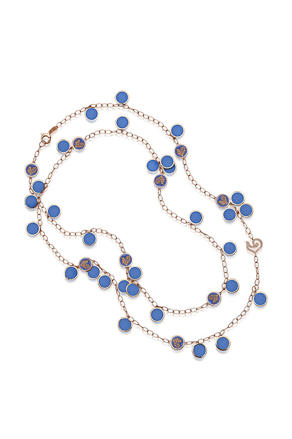 Chantecler 18k Rose Gold Diamond Blue Enamel Necklace