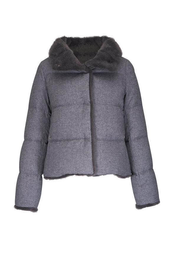 Herno - Gray Cashmere, Silk & New Lady Faux Fur Down Coat