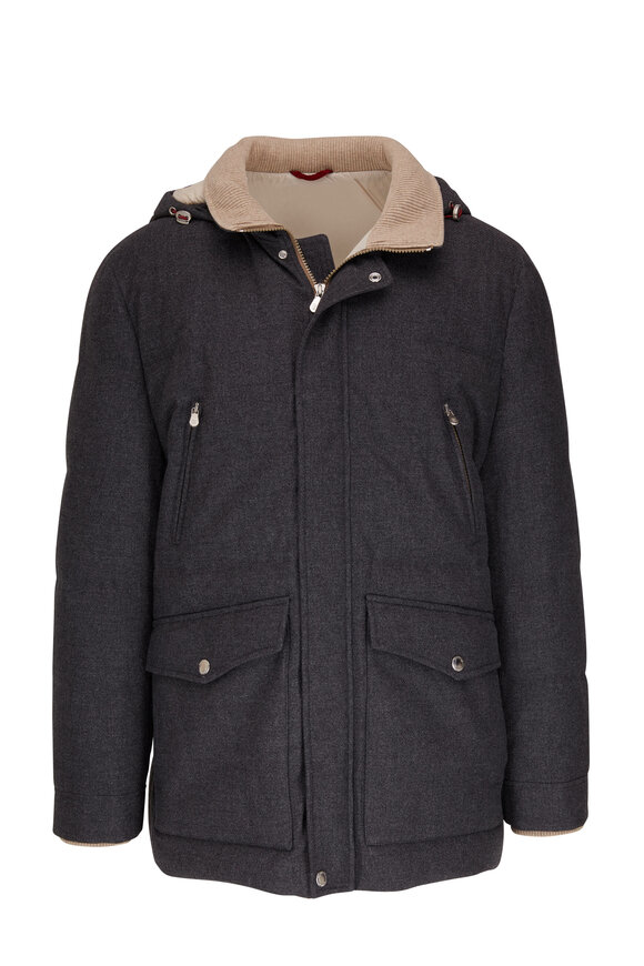 Brunello Cucinelli - Dark Gray Wool, Silk & Cashmere Down Coat