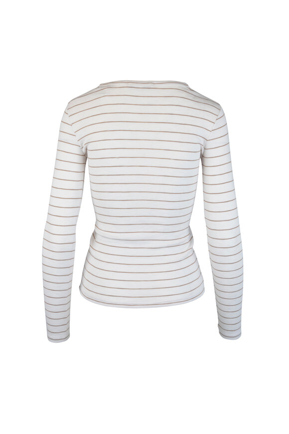 Vince - Off White & Dune Striped Long Sleeve T-Shirt