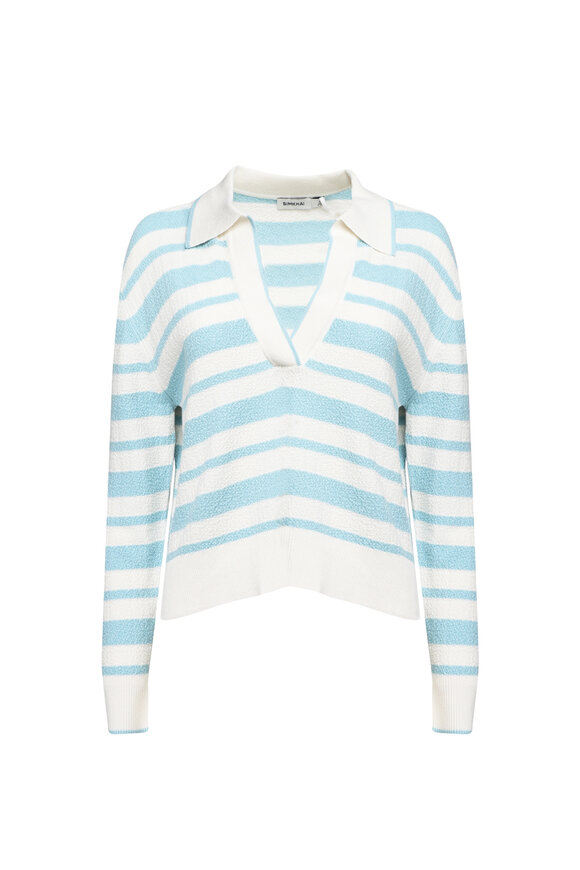 Simkhai Miller Azure Sky Stripe Cropped Polo