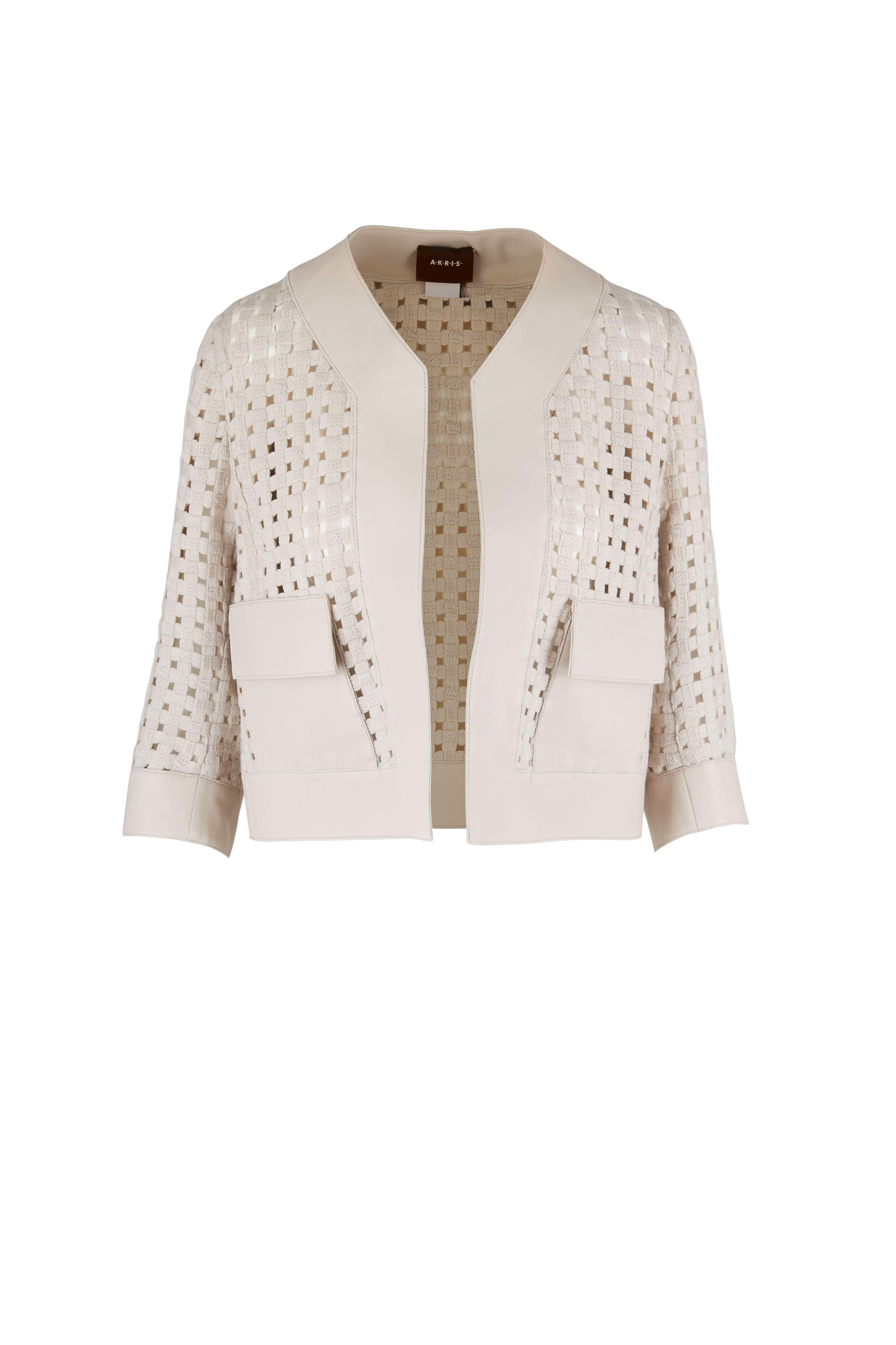 Akris - Cream Open Grid Leather Trim Short Jacket