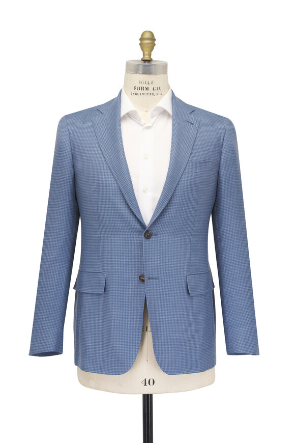 Canali Blue Check Cashmere, Silk & Linen Sportcoat - view 3