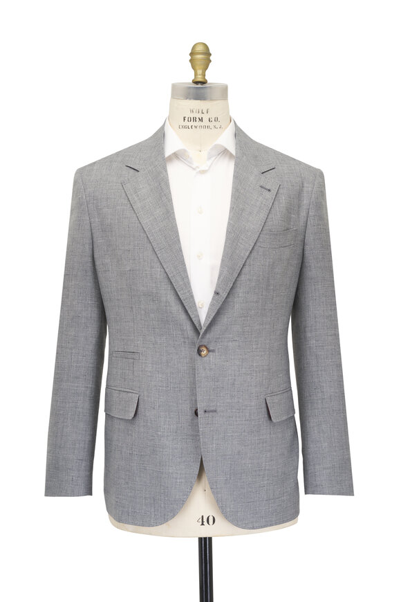 Brunello Cucinelli Gray Wool, Silk & Linen Separate Suit Jacket - view 4